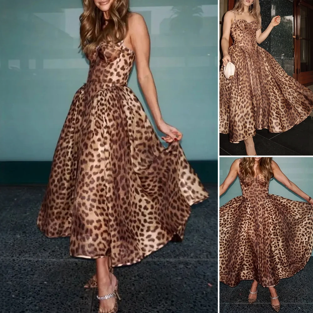 

Mia Muse Boutique Wild Leopard Print Sleeveless Sweetheart Neck Cami Long Dresses Evening Dresses Women's Summer Dress 2025