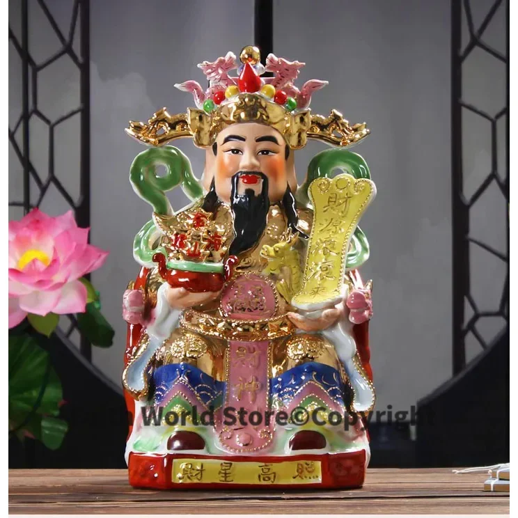 LARGE # HOME Shop lobby decoration Business Money Drawing Good luck God of Wealth FENG SHUI Color Porcelain art Statue