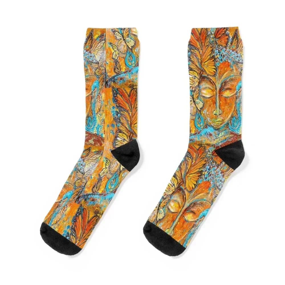 Buddha energy filled with butterfly magic painting. Socks snow winter gifts kawaii Socks For Girls Men's