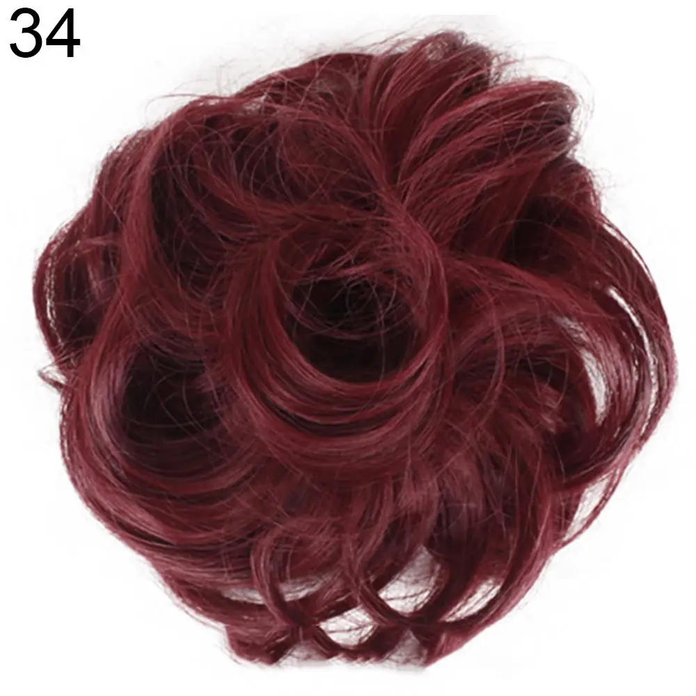 Sintético Bagunçado Cabelo Bun Scrunchies para Mulheres, Fake Hair Band, Trança Elástica Hairpiece, Envoltório Curly Ponytail