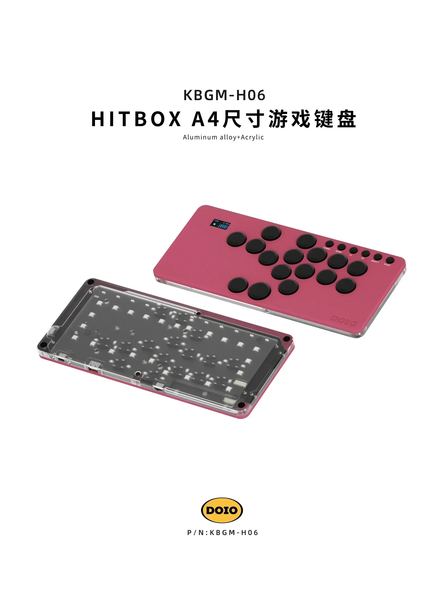 DOIO KBGM-H06 PRO HITBOX SF Aluminum Alloy Portable A4 Arcade Joystick KOF Tekken Gaming Keypad PS5 PS4 Switch Steam PC Gifts