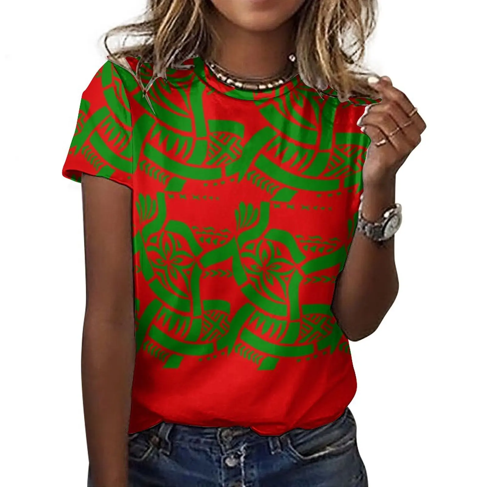 

New Discounted Price Wholesale Custom O-Neck T-Shirts Polynesian Tops Women'S Large-Sized Print Pure T-Shirts