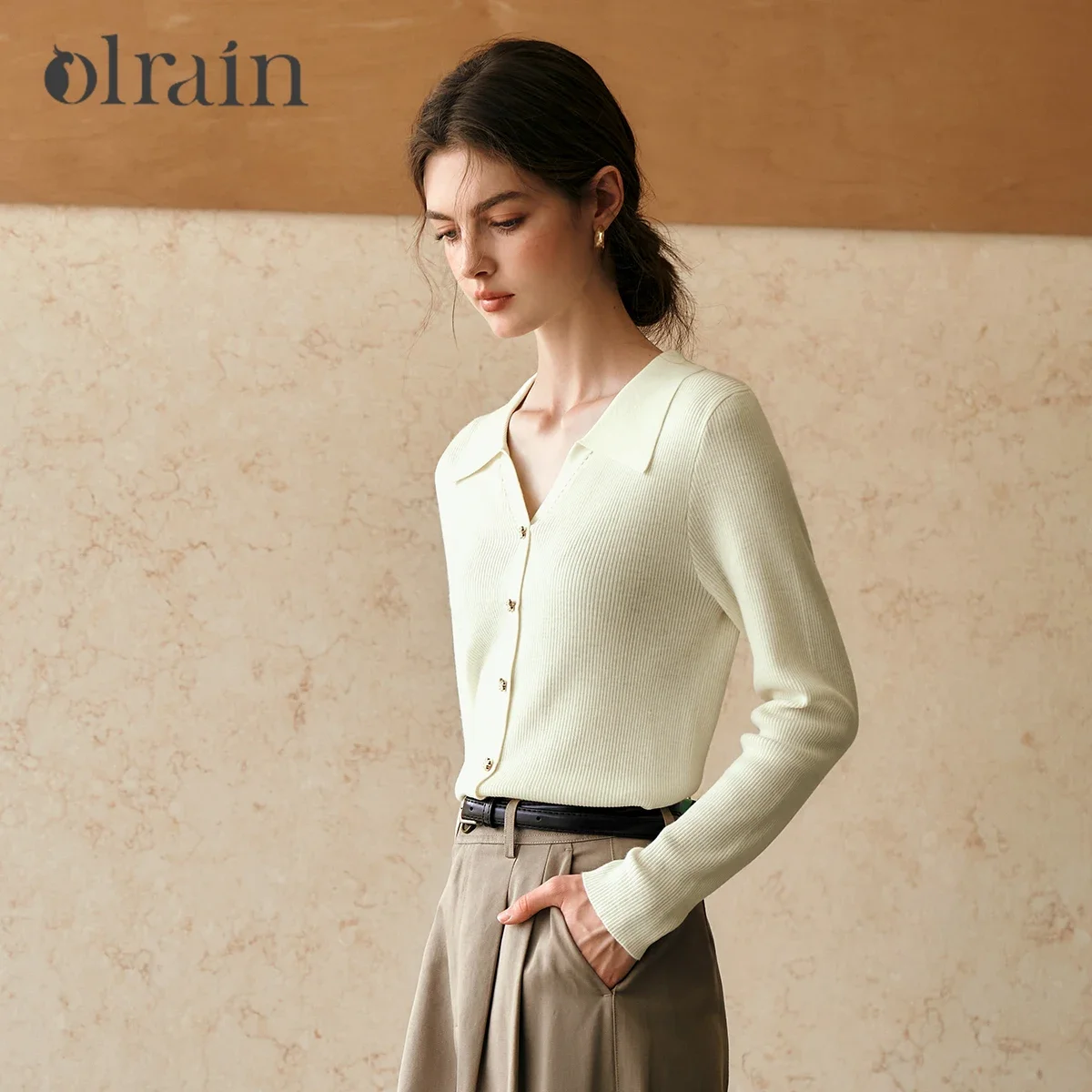 OLrain POLO Neck Knit cardigan Women Spring 2025 Spring Wool Blend Commuter Chic Single Breasted Elegant Jumper M57CZ86621 - Image 3