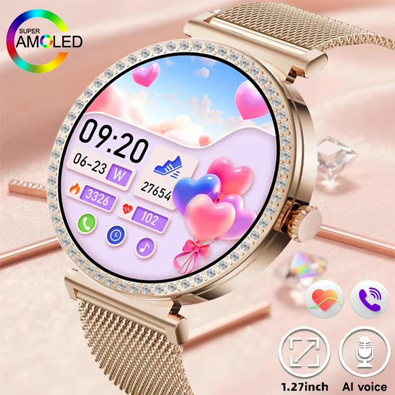 

Luxury Smart Bracelet Watch Women Smart Watches Health Heart Rate Monitor BT Call 1.27" HD Screen Custom Dial Smartwatch Ladies