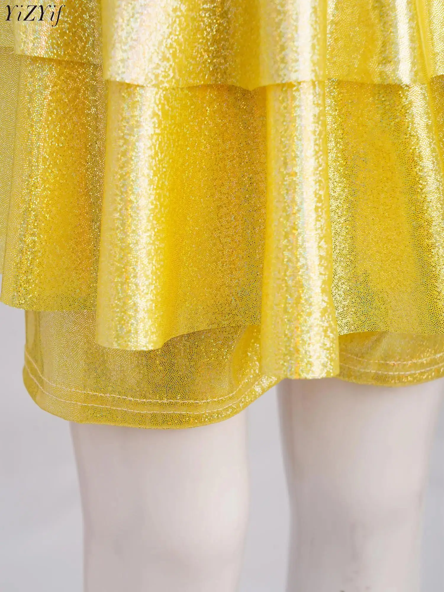 

Kids Girls Cheerleading Dance Skirts Metallic Shiny Elastic Waistband Skirted Shorts Culotte Jazz Dancing Performance Clothes