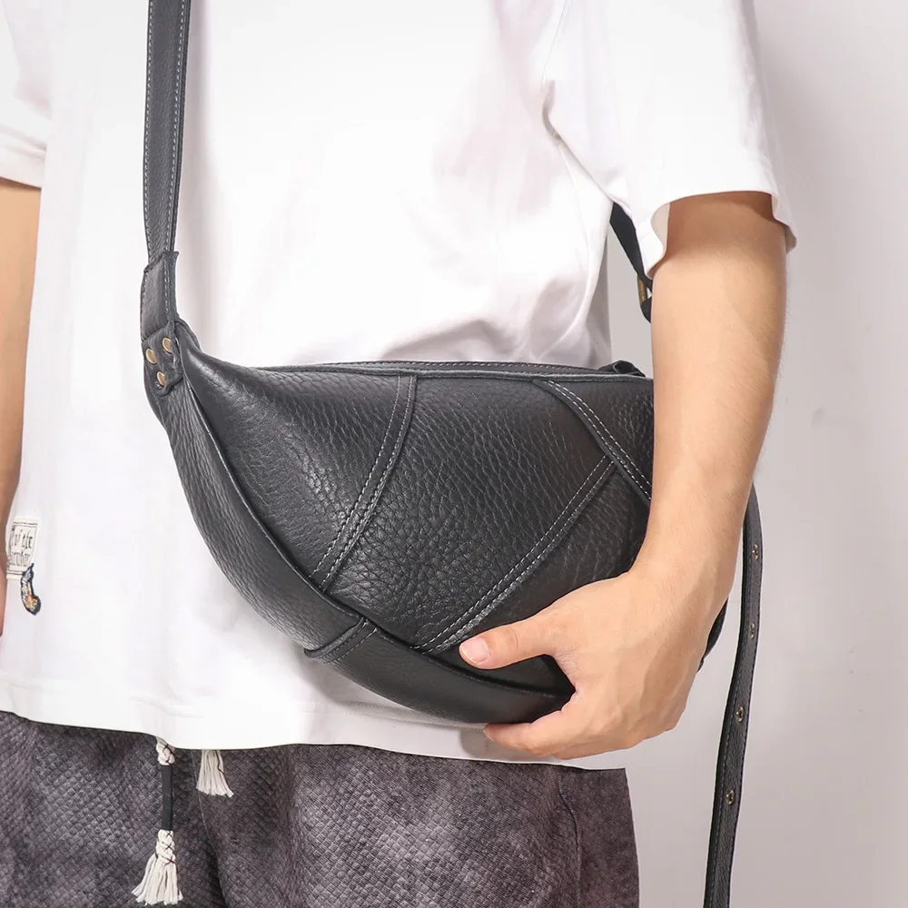 Unisex Genuine Leather Dumpling Bag Multi-use Crossbody Waist Pack Phone Passport Storage Portable Daily Small Handbag Men Women