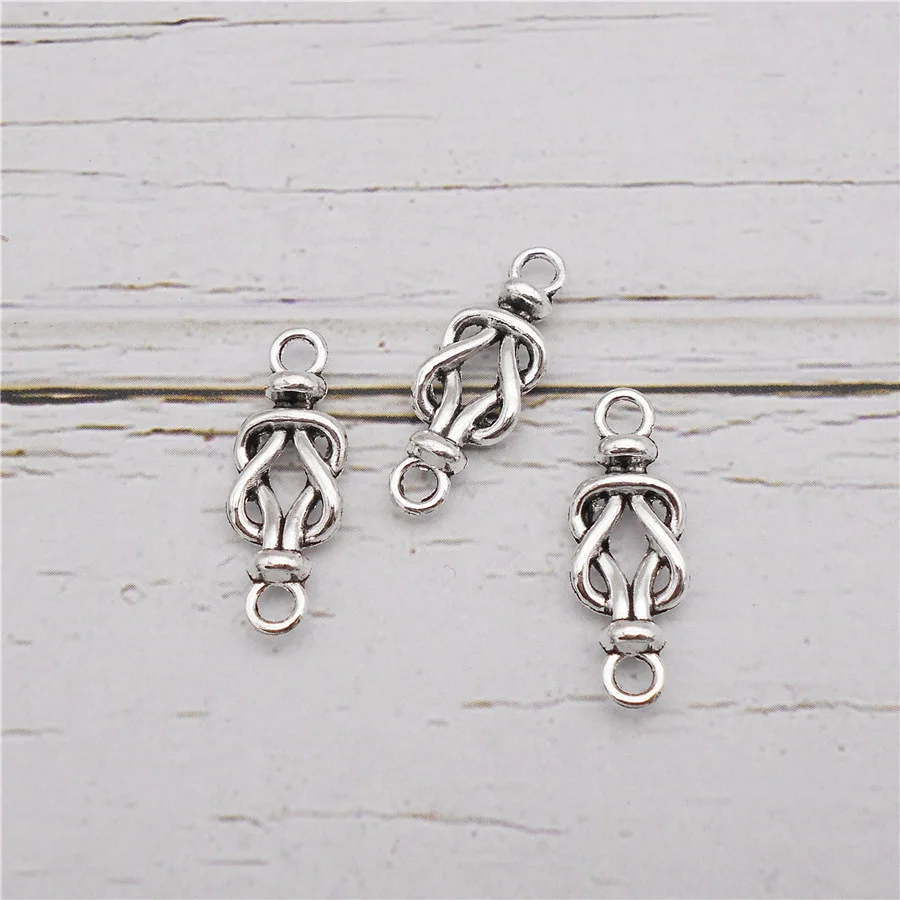 Julie Wang 20PCS Metal Knot Connector Antique Silver Color Alloy Pendant For Bracelet Jewelry Making Accessory