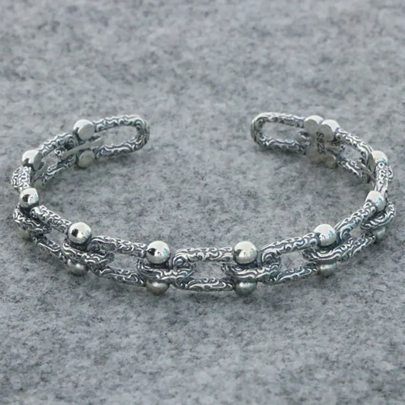 

Wholesale S925 Sterling Silver Jewelry Vintage Thai Silver Women's Hollow out Bracelet Woven Open Bracelet Personalized Bracelet