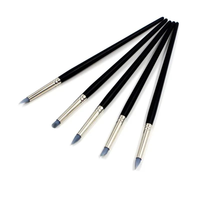 5pcs Silicone Rubber Tip Paint Brushes for Watercolor Oil Painting Polymer Clay Sculpting Fimo Modelling Tools Art Supplies