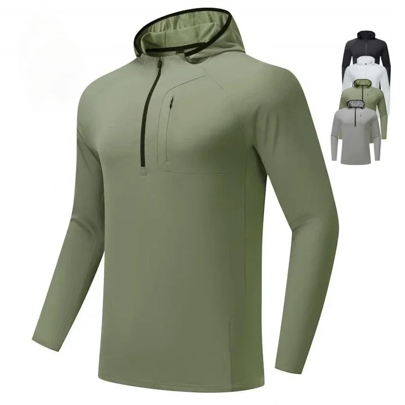 Men Running Long Sleeve Bodybuilding Half Zip Hoodie Quick Dry Sweatshirt Casual Hundred Outdoor Running Tops