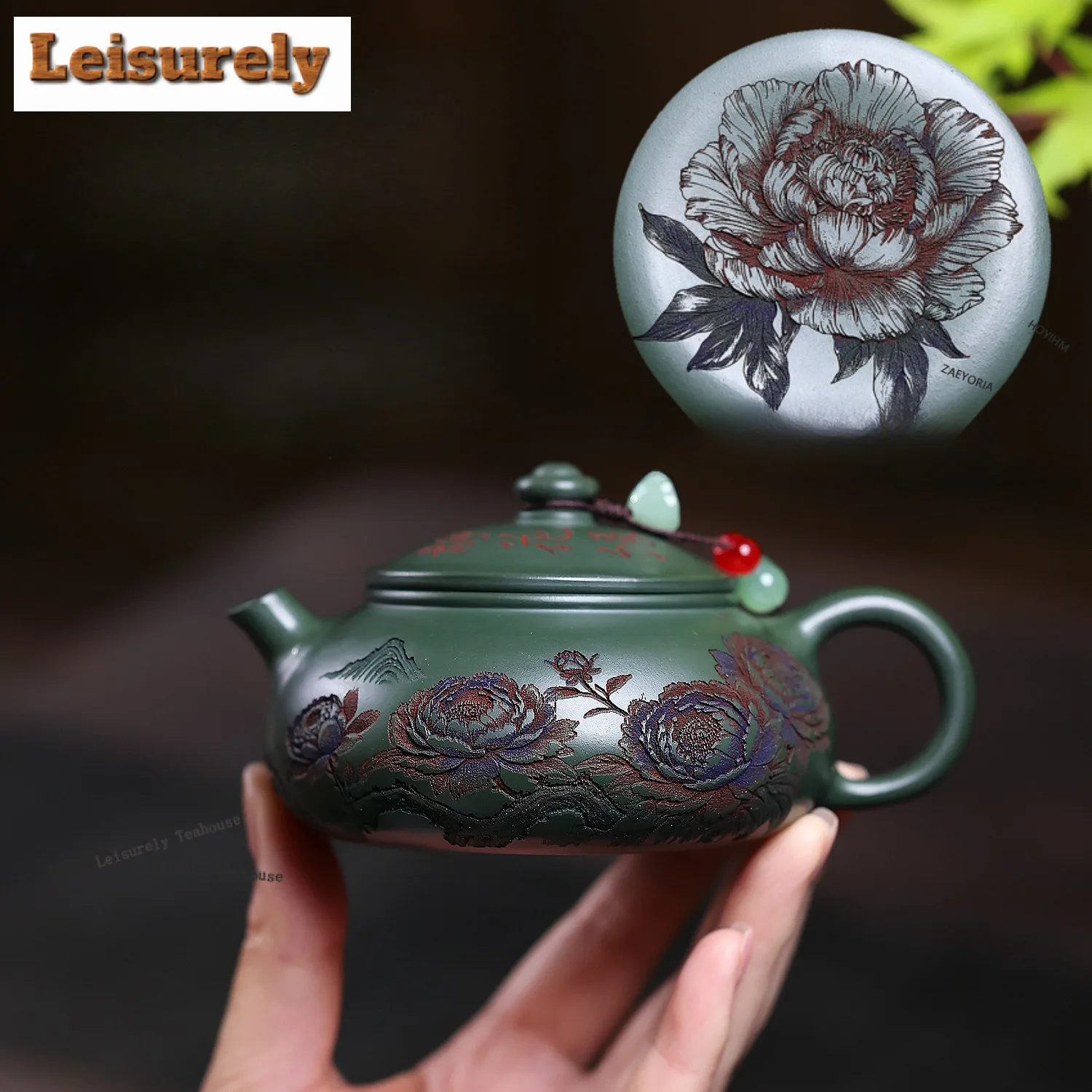 

190ml Retro Yixing Purple Clay Teapots Handmade Peony Pot Raw Ore Green Mud Kettle With Filter Chinese Zisha Tea Set Cha Gift