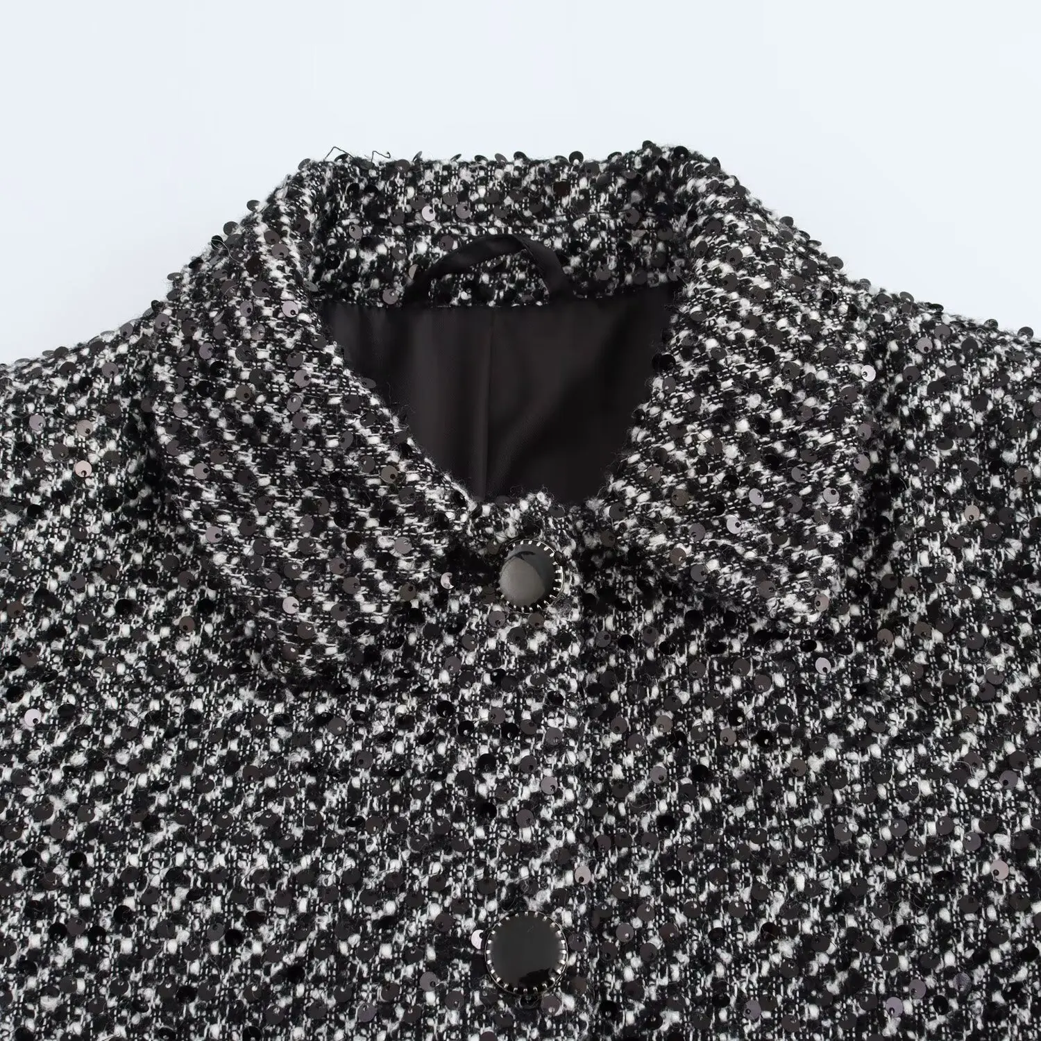 Kondala Chic Herfst Lovertjes Gingang Vrouwen Knop Jas Streetwear Mode 2024 Vintage Turn-Down Kraag Chic Straight Uitloper