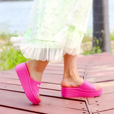 High Heel Wedges Slippers For Women Summer Beach Lightweight Casual Shoes Outdoor Height Increase Rubber Slipper Slides