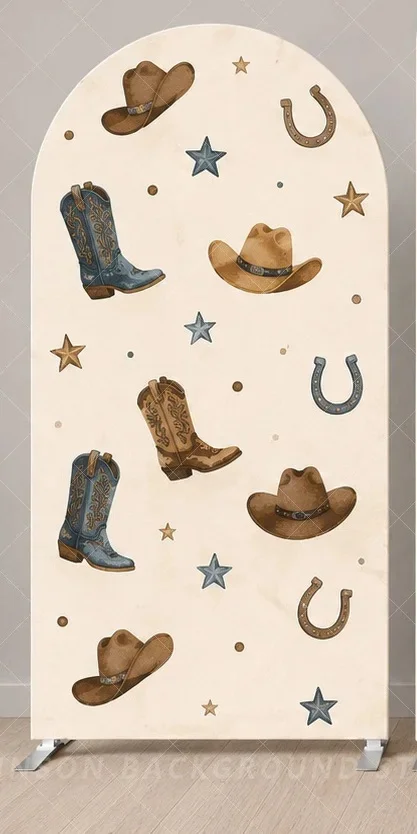 Cowboy Boots Cow Print Arch Cover Backdrop Western Rodeo star Birthday Baby Shower Party Decoration background