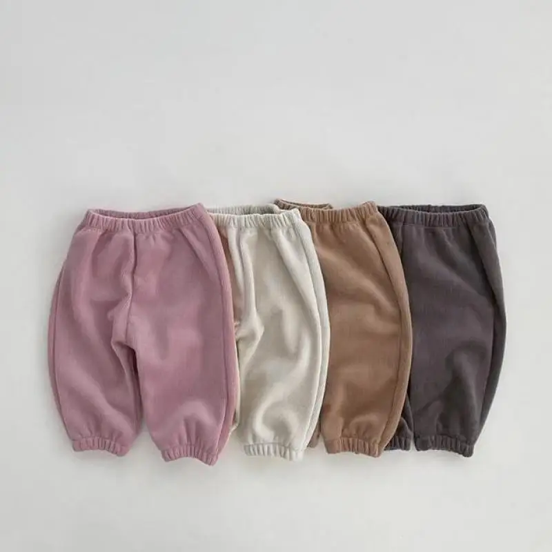 

2025 Winter New Baby Fleece Pants Solid Infant Girl Warm Corduroy Trousers Vintage Toddler Boy Casual Pants Children Clothes