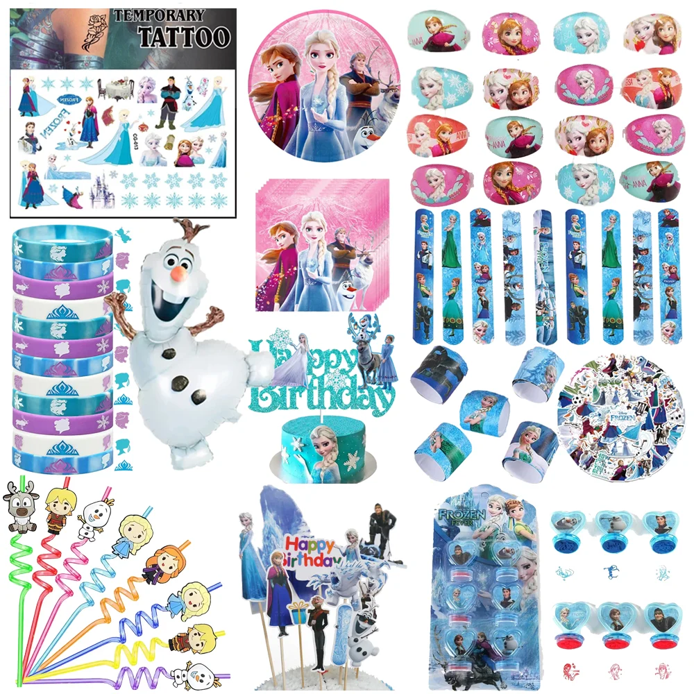 Disney Frozen Princess Elsa Party Decorations Favors Cake Topper Slap Bracelet Sticker Cartoon Seal Birthday for Girls Gifts Toy