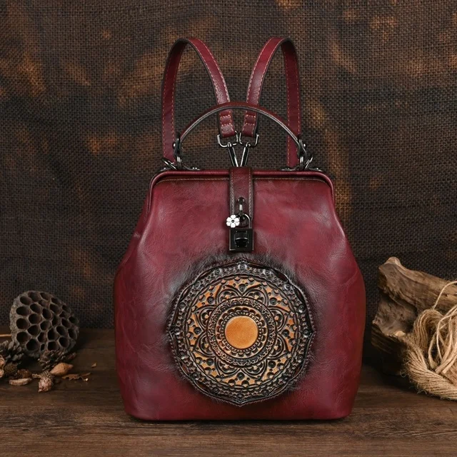 

2024 New Leather Backpacks For Women Vintage Backpack Embossed Female Bag Anti-theft Feminina Backpack Ladies Bags Woman