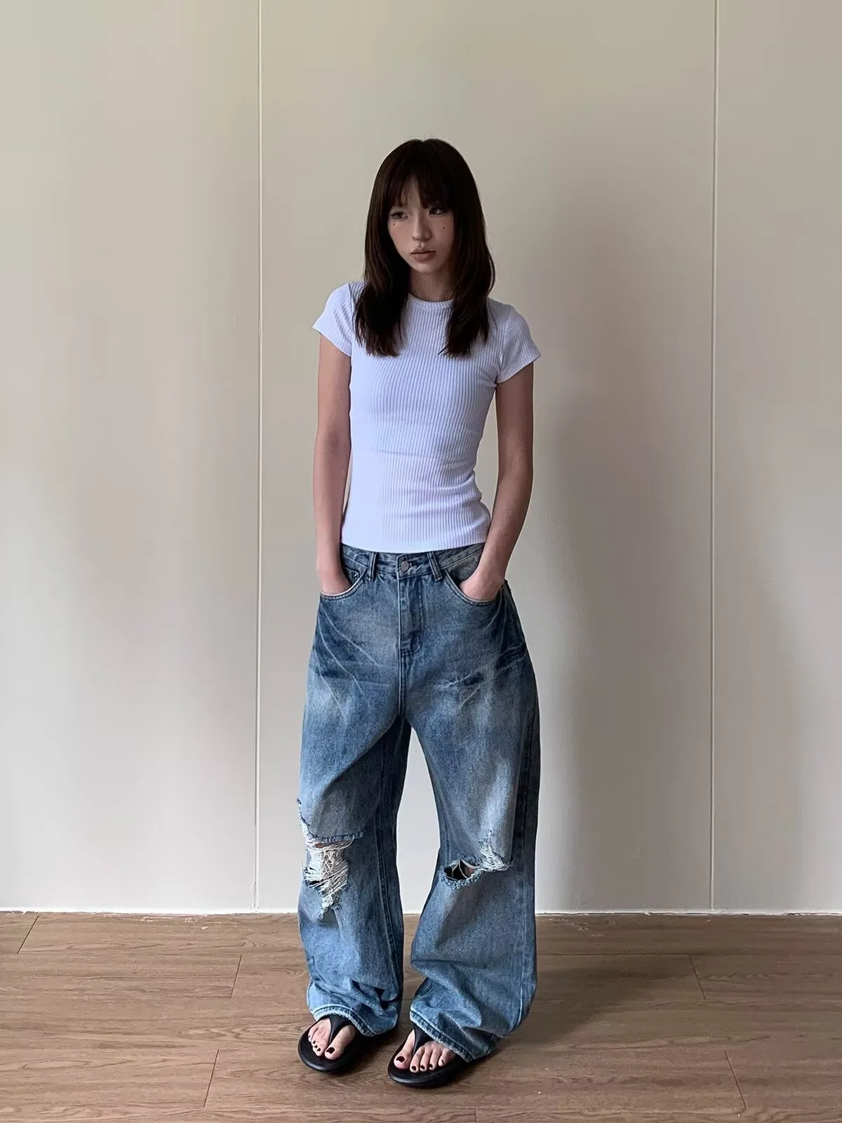 

Широкие свободные мешковатые джинсы унисекс для мужчин, рваные джинсовые прямые брюки, женские брюки Y2k, модная брендовая одежда, мужская одежда