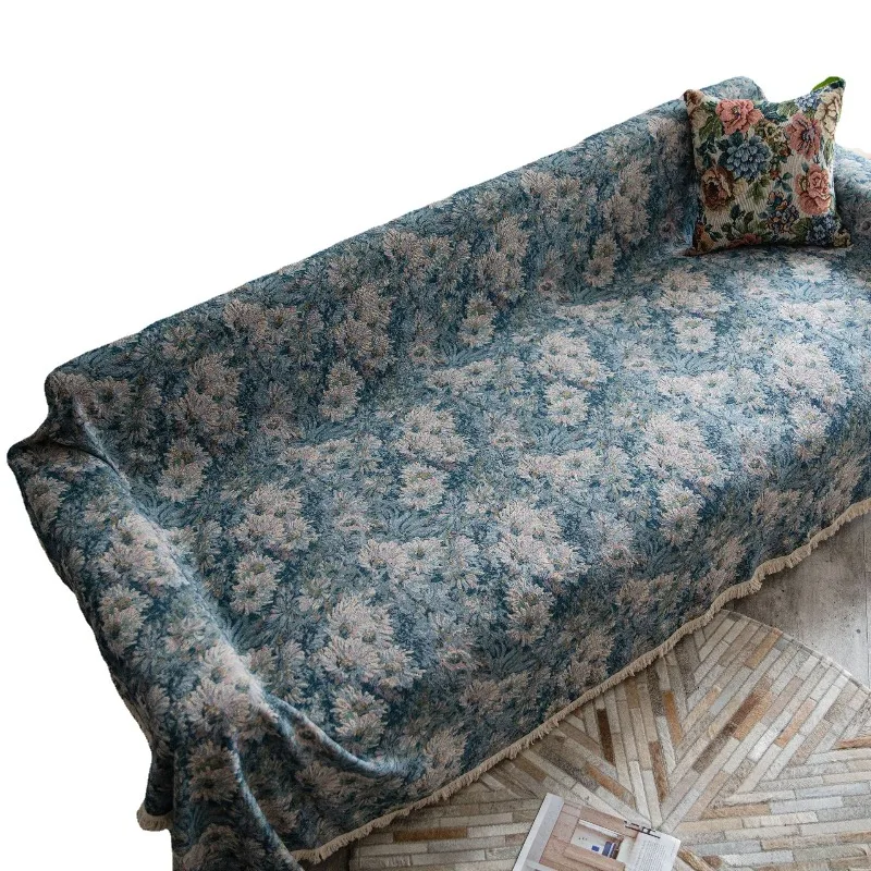 

Vintage Country Sofa Towel Anti-cat Scratch Flower Jacquard Thick Sofa Cover for Decorating The Living Room Sofa