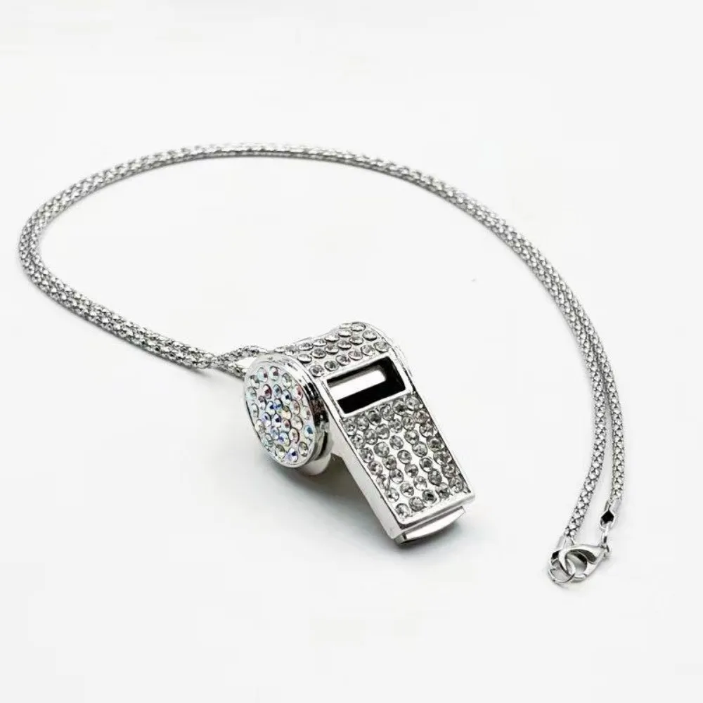 Shining Whistle with Lanyard Crystal Rhinestone Whistle Chain Double Layered Gold Bling Whistle For Referees, Coaches, Teachers