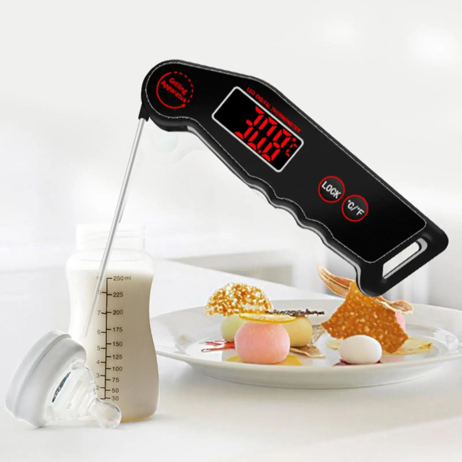 Instant Read Meat for Cooking, Digital Food with Backlight, and Foldable Probe for Deep Fry, BBQ, Grill