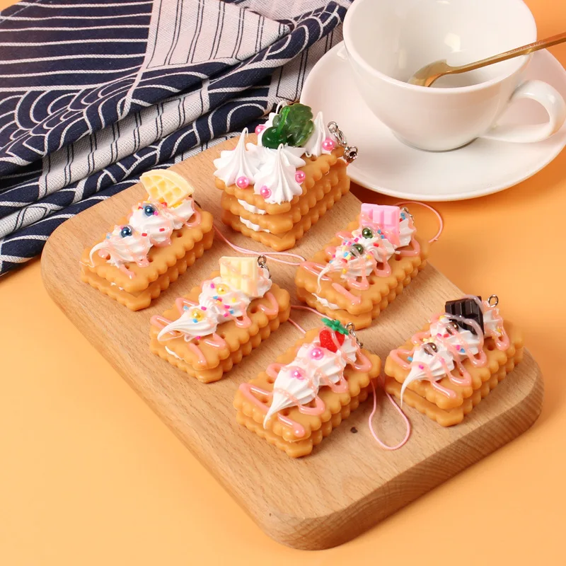 Artificial Cookies Cream Fruit Cake Sandwich Cookies Dessert Simulation Keychain Food Play Decorations Cake Crafts Home Decor