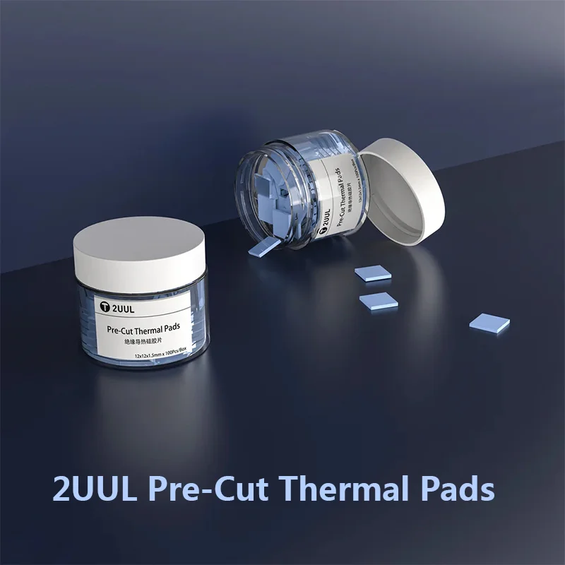 

2UUL SC02 Pre-Cut Thermal Pads 100Pcs Quick-Installation for CPU/GPU/Motherboard Cooling, 1mm 1.5mm 2mm Silicone Heat Sink Pad