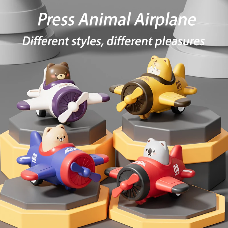 Children press cartoon airplane toys rebound inertia small car