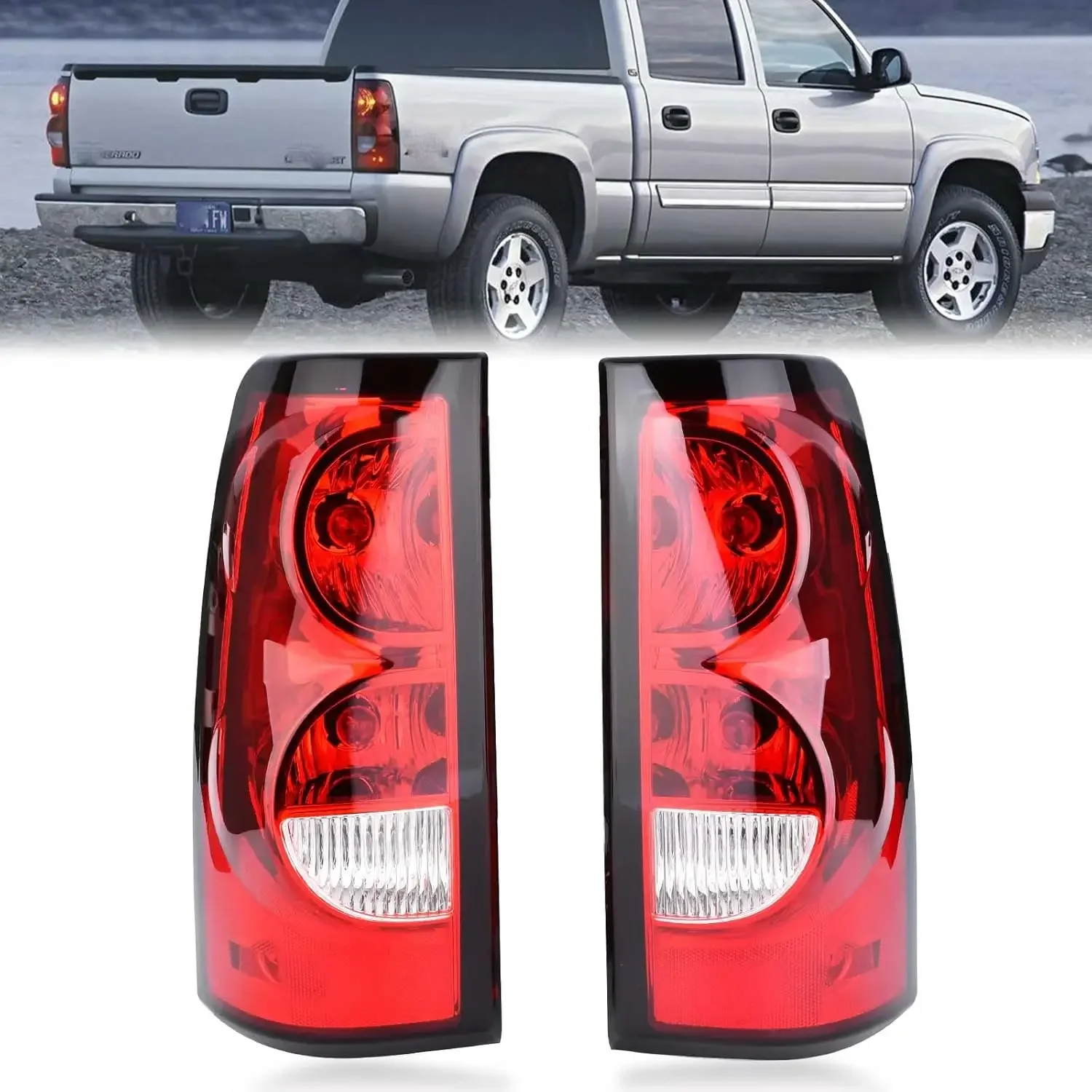 A Pair Car Tail Light Brake Lamp for Silverado 2003-2006 Red Light Halogen Rear Tail Light with Wiring Harness led lights  car