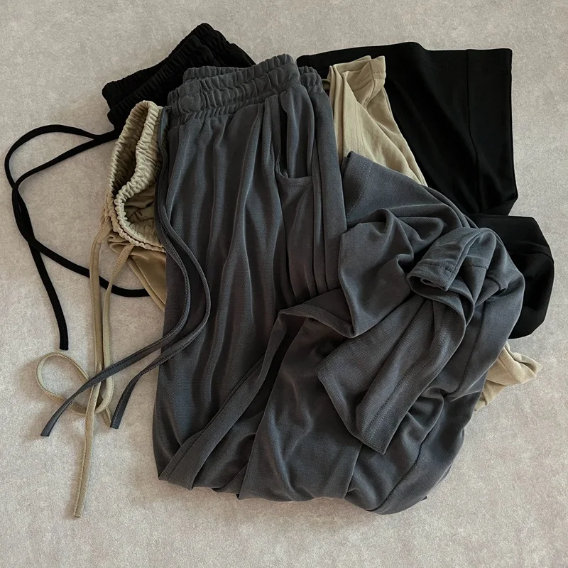 

Fashion Straight Leg Pants for Women in Spring and Autumn High Waisted Gray Casual Narrow Version Ice Silk Pants Female Clothes