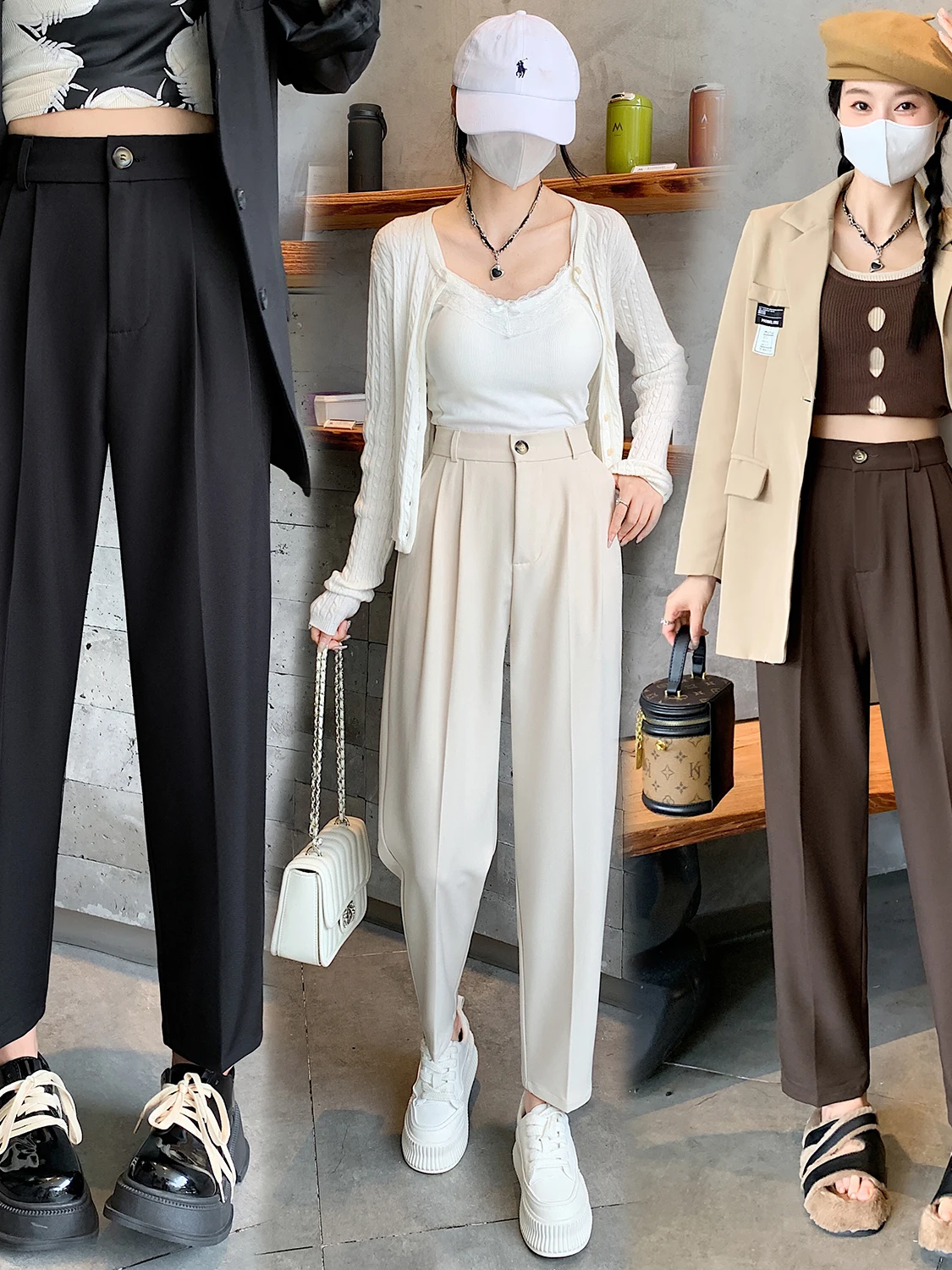 

Slimming Casual Summer Style Pear Shape Body Covering plus Size Slimming Straight Leg High Waist Smoking Pants for Women