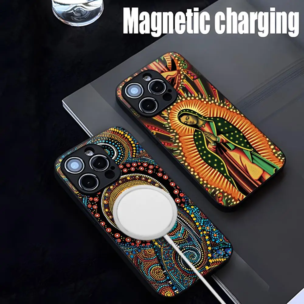 Virgen Mary Virgin De Guadalupe Phone Case Strong Magnetism Glass For iPhone 16ProMax 14 13 12 15 11 Pro XS Max Plus Mini Coque