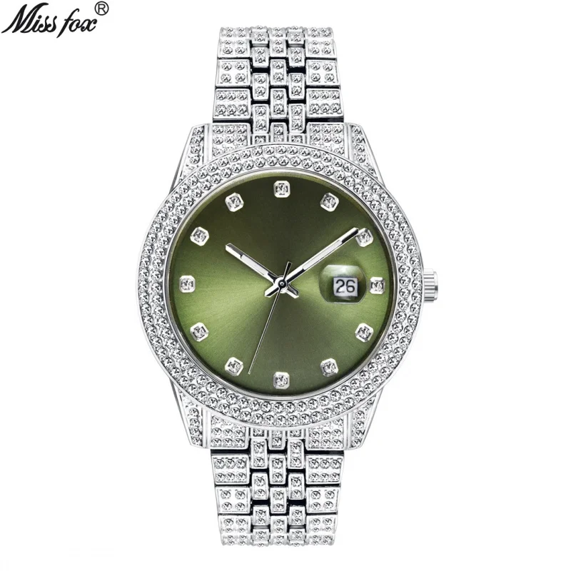 Official brand free shippingBrand European and American Fashion Hip Hop Watch Full Diamond Luminous Calendar QuartzMen's