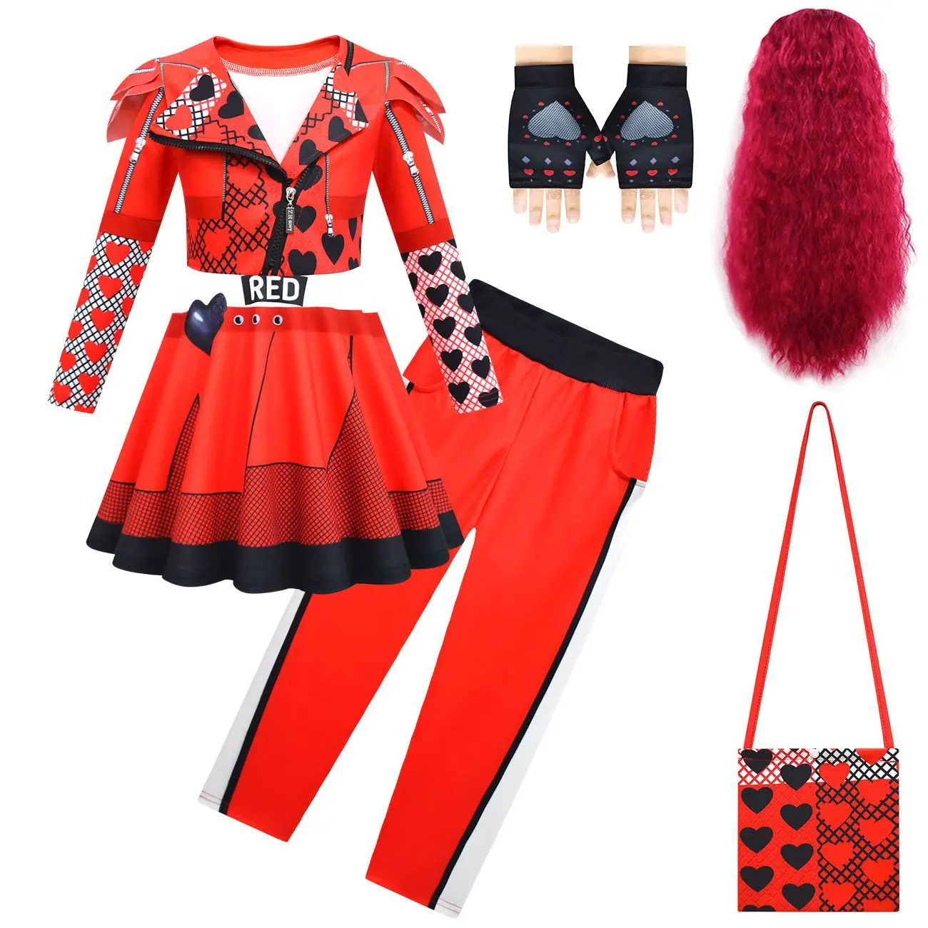 

Girls The Rise of Red Cosplay Costume Kid D-Descendant Costums Halloween Carnival Cloth Wig Birthday Party Fancy Clothing Set