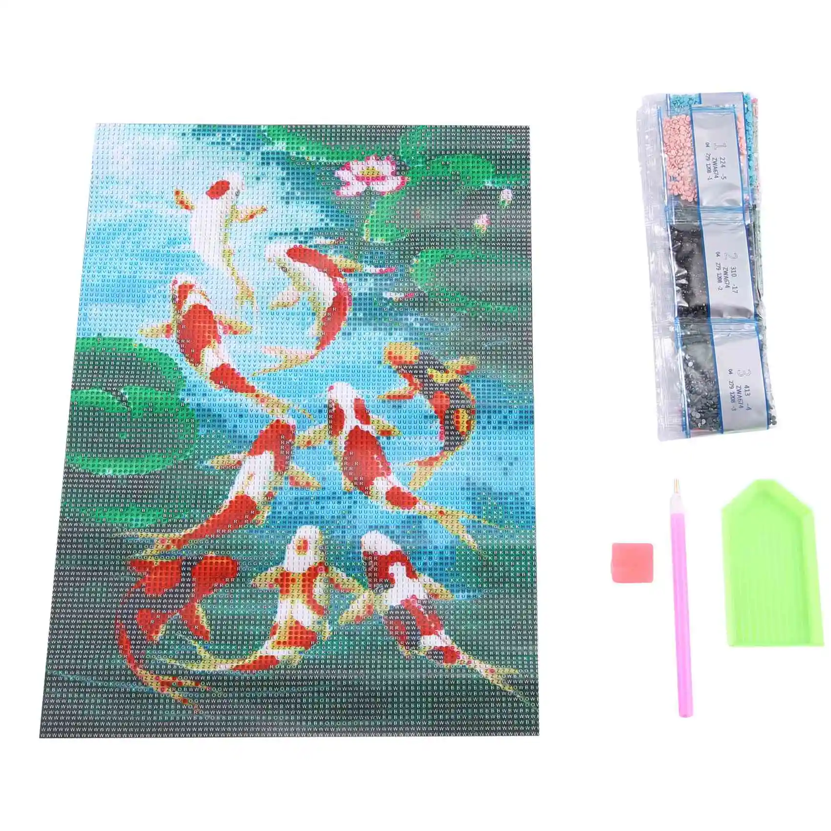 5D Art Diamond Painting Round Full Diamond Koi Carp Cross Stitch Kits Embroidery Home Decors