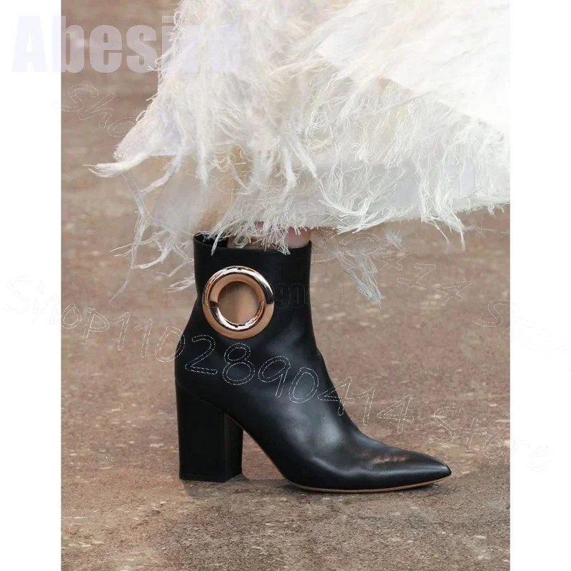 دائرة معدنية سوداء أشار تو حذاء من الجلد الانزلاق على أحذية النساء حذاء بكعب عالي مكتنز حفلة المدرج يؤرخ 2025 Zapatos Para Mujere #1