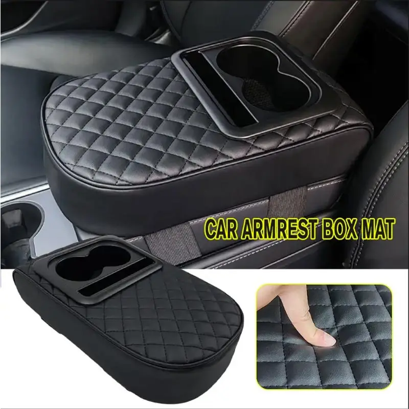 Car Center Console Heighten Cover PU Leather Armrest Pad Cover Universal Car Arm Rest Seat Storage Box Mat With Cup Holders