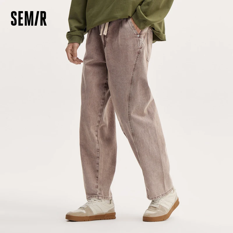 Semir Jeans Men 2024 Autumn New American Retro Washed Loose Tapered Long Pants Personalized Vintage Pants