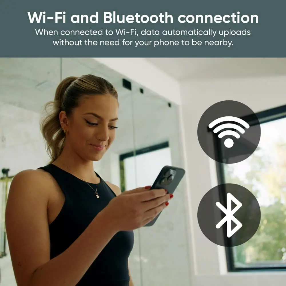 Inteligentna waga z kolorowym wyświetlaczem 4,3 cala, śledzi wagę, BMI, masę mięśniową, tętno, synchronizacja Wi-Fi i Bluetooth, udźwig 180 kg