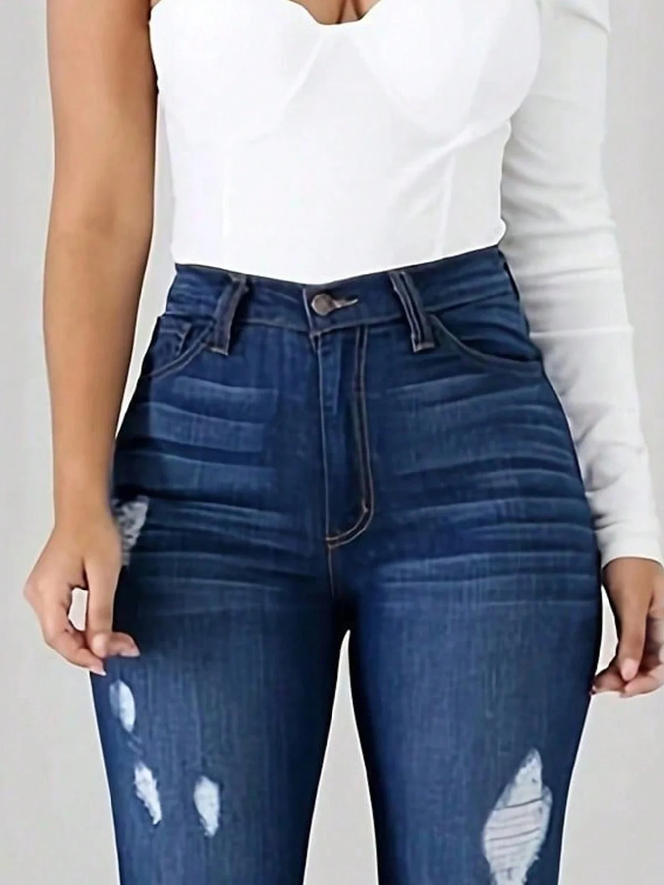 

High Waisted Ripped Flared Jeans With Frayed Hem Distressed Denim Pants For Women