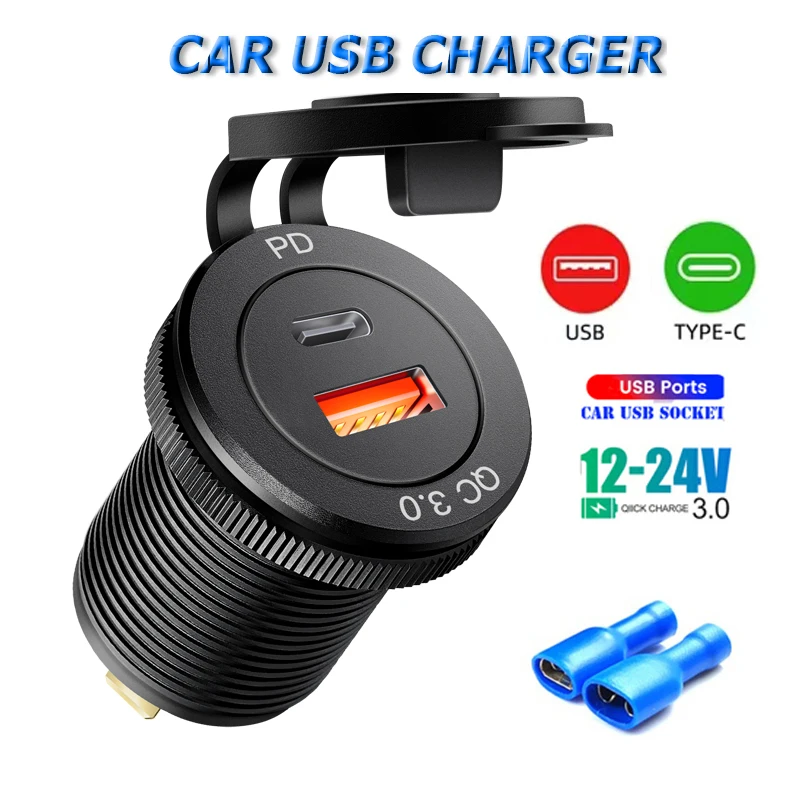 

12v automotive Quick Charge 3.0 Dual USB Fast Car Charger Socket Accessory Waterproof 12V/24V QC3.0 Power Socket LED