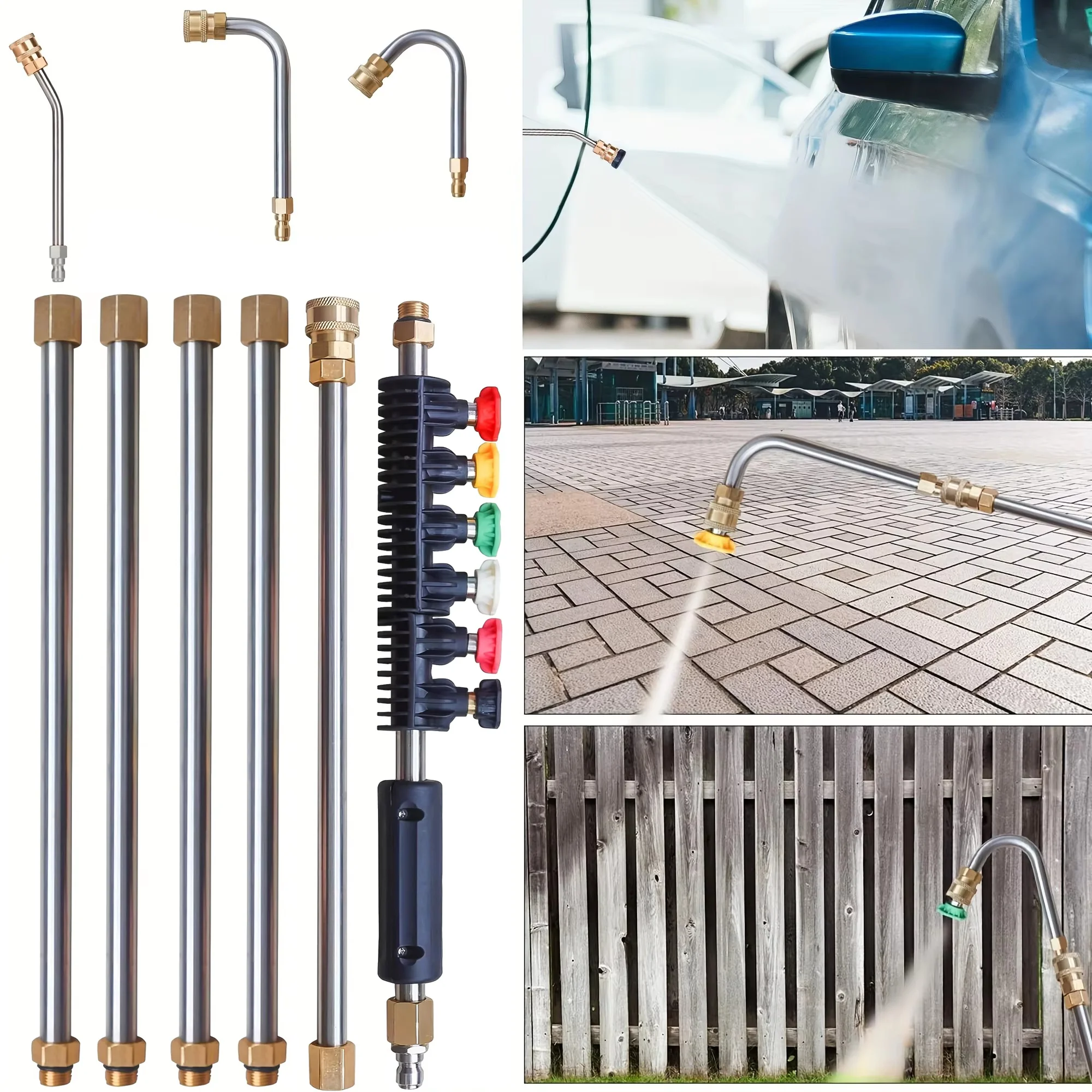 

9-Pc High-Pressure Extension Rod Set, 6 Nozzles with 30°/90°/120° Angles, 1/4" Quick Connect for 4000PSI