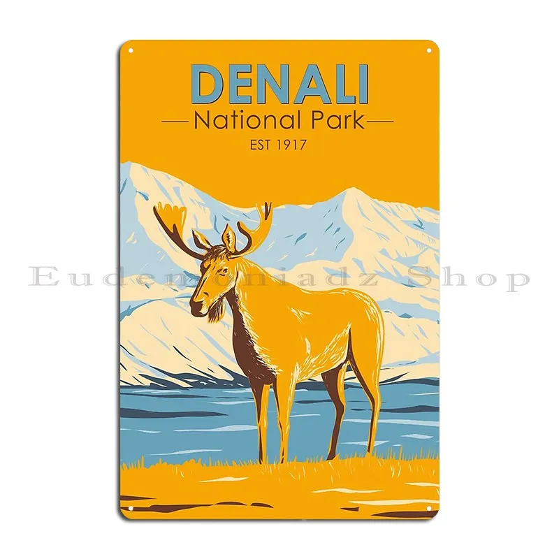 Denali National Park Alaska Moose Vintage Metal Plaque Poster Painting Print Custom Kitchen Create Tin Sign Poster