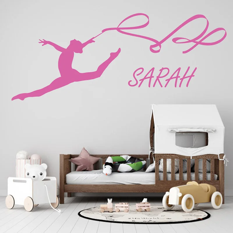 Personalized Gymnastics Wall Sticker Decor, Custom Name Girls Room, Dancing Girl Decals, Ballerina, Kids Art Decoration DD03