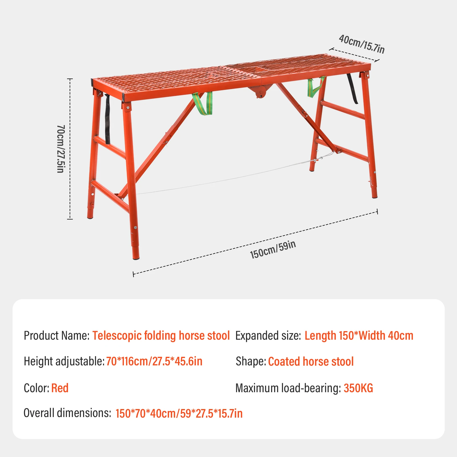 ポータブル足場作業台、耐荷重711ポンドの頑丈なスチール製足場プラットフォーム、高さ27.6～45.7インチ調整可能、オレンジ色