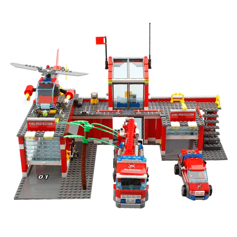 MOC City Coastal Rescue Firefighting Ship Fire Department Accessories Building Firefighter Model educational Blocks Bricks Toys