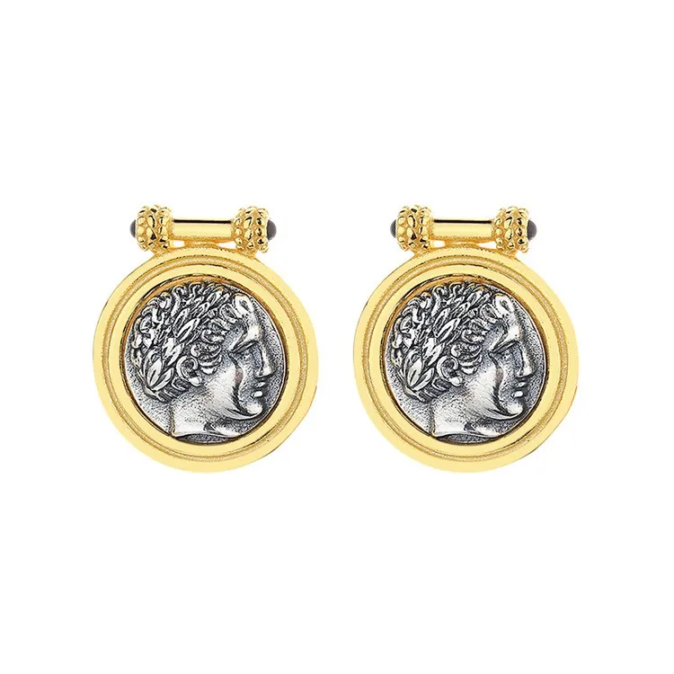 ABL-2 ZFSILVER 925 Silver Fashion High Quality Gold Luxury Retro Apollo Ancient Coins Earrings Jewelry Women Match-all Girl Gift