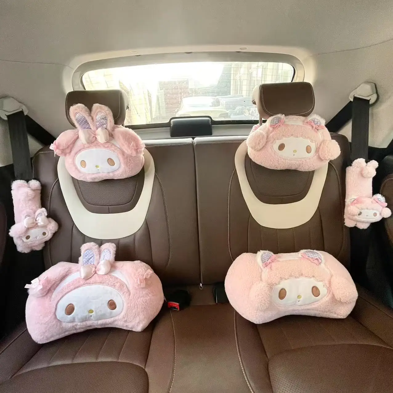 

Удобный подголовник Sanrio My Melody, розовый сладкий пианино, подушка для спины, чехол для ремня безопасности автомобиля, автомобильные аксессуары, декоративная подушка, подарки для девочек