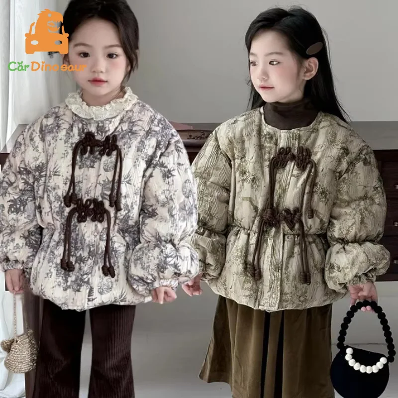 2025 Winter Warm Fashion 2 3 4 5 6 8 Years Children Thickening Duck Down Feather Full Plant Print Kids Baby Girls Jacket Coat