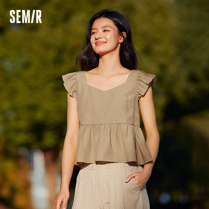 

Semir Short Sleeve Shirt Women Short Style Slim Fit 2025 Summer New Sweet Playful Flutter Sleeve Top